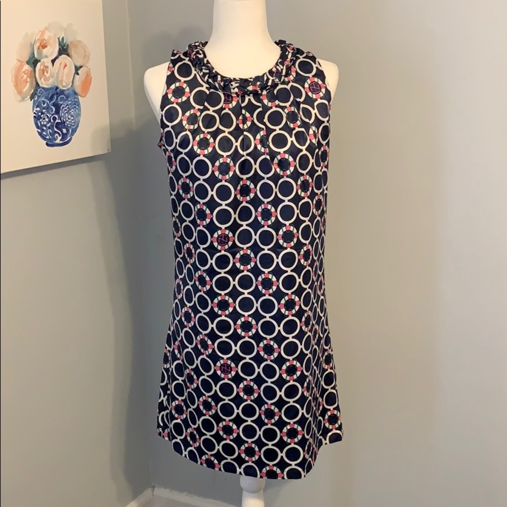 Tracy Negoshian Nautical Print Silk Shift Dress S